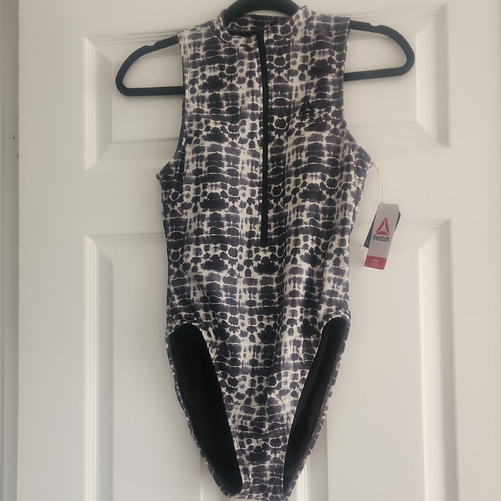 Reebok Black & White Printed Girls' One-Piece Swimsuit